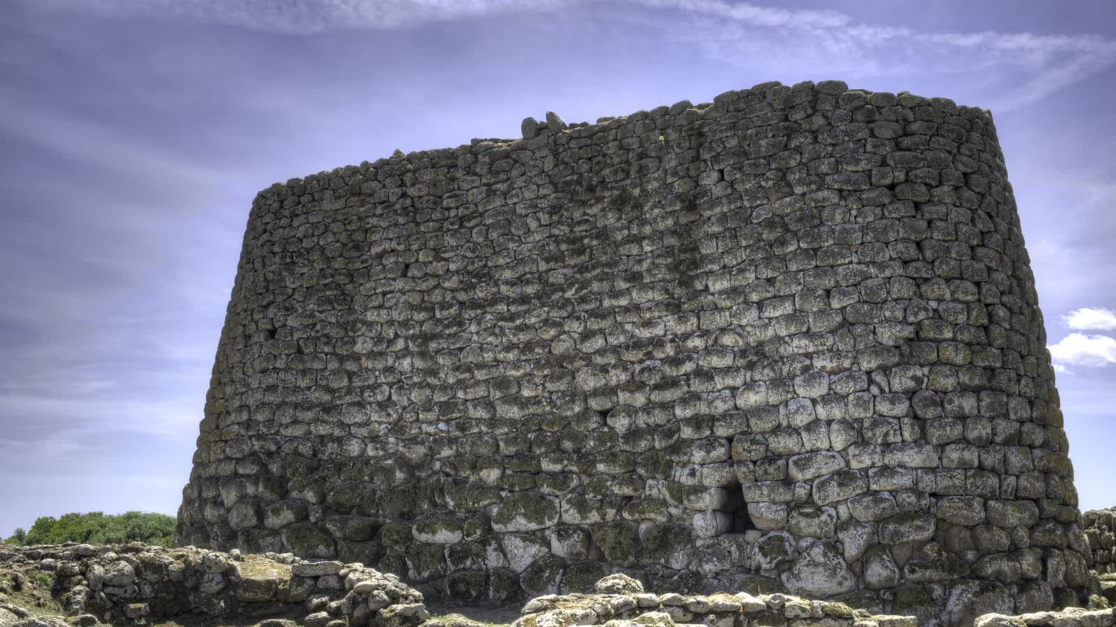 Megalithic basalt masonry of the Nuraghe Losa tower in Abbasanta, Sardinia